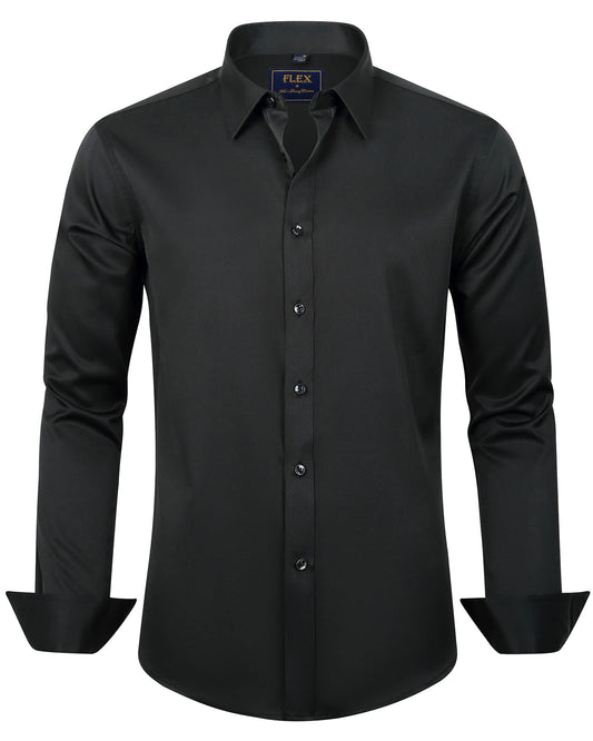 Men's Dress Shirts Solid Long Sleeve Stretch Wrinkle-Free Formal Shirt