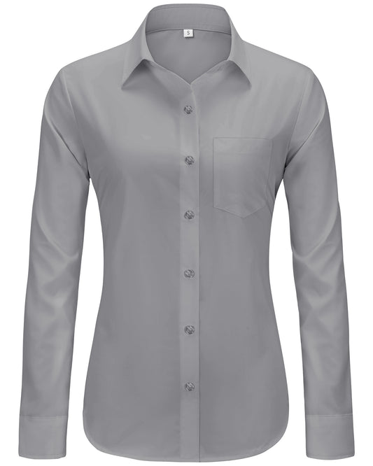 Womens Solid Wrinkle Free Button Down Long Sleeve Dress Shirts