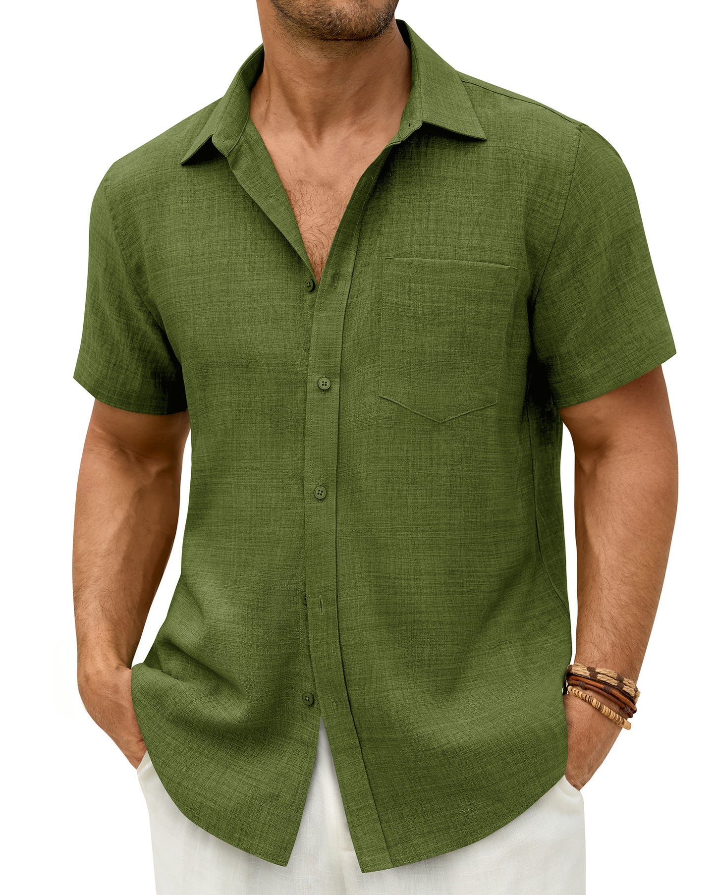 J.VER Mens Short Sleeve Wrinkle Free Linen Textured Shirt