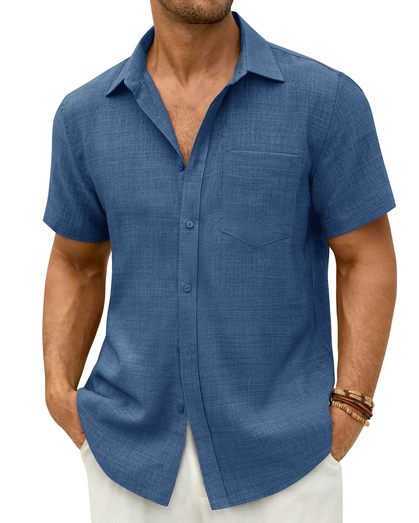 J.VER Mens Short Sleeve Wrinkle Free Linen Textured Shirt