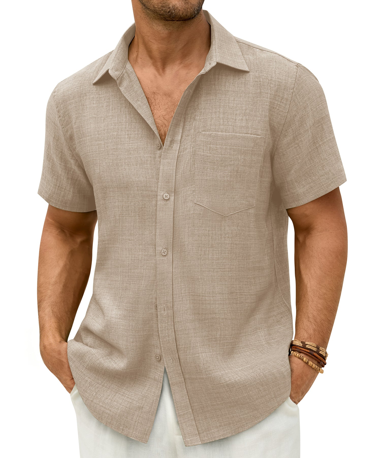 J.VER Mens Short Sleeve Wrinkle Free Linen Textured Shirt