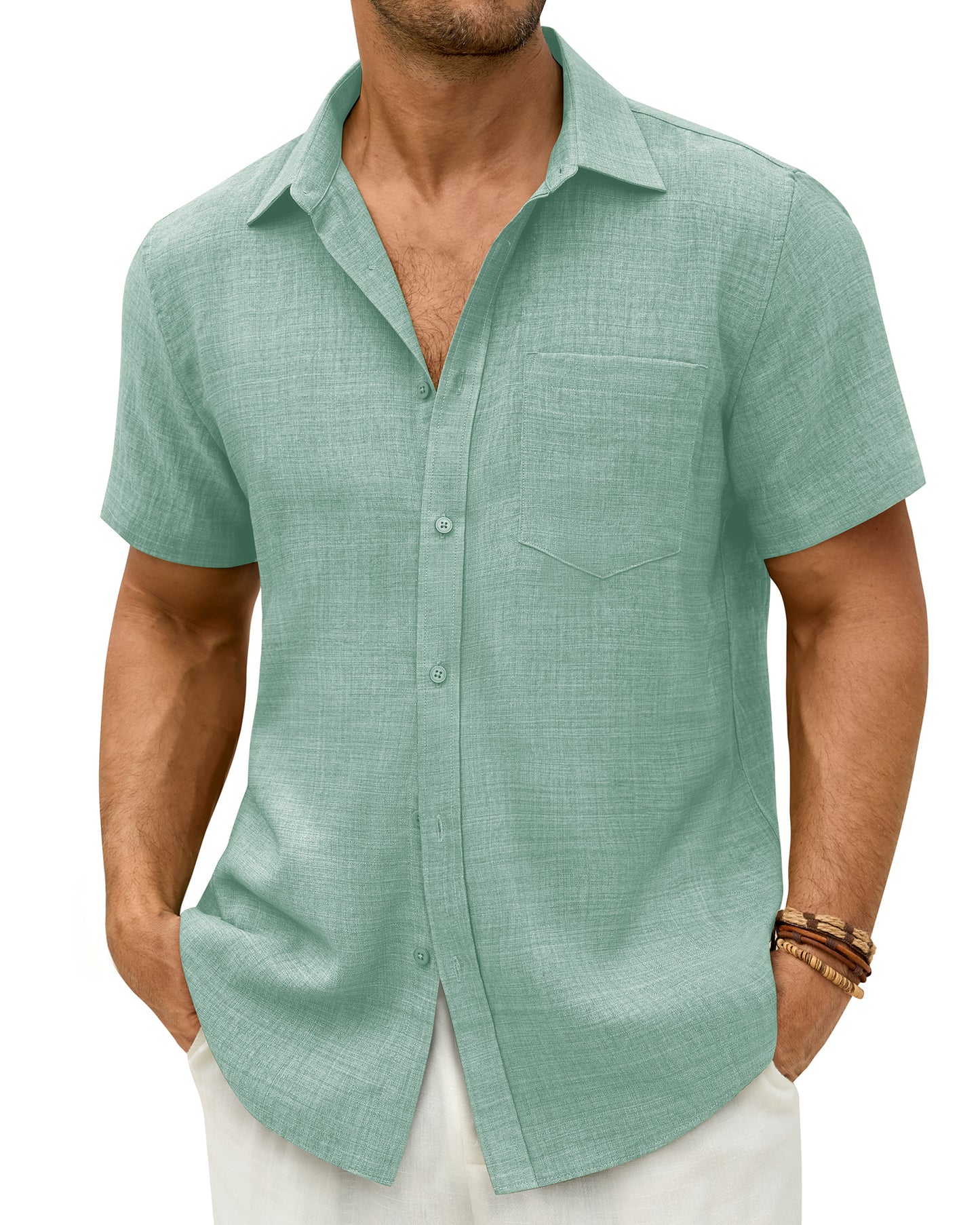 J.VER Mens Short Sleeve Wrinkle Free Linen Textured Shirt