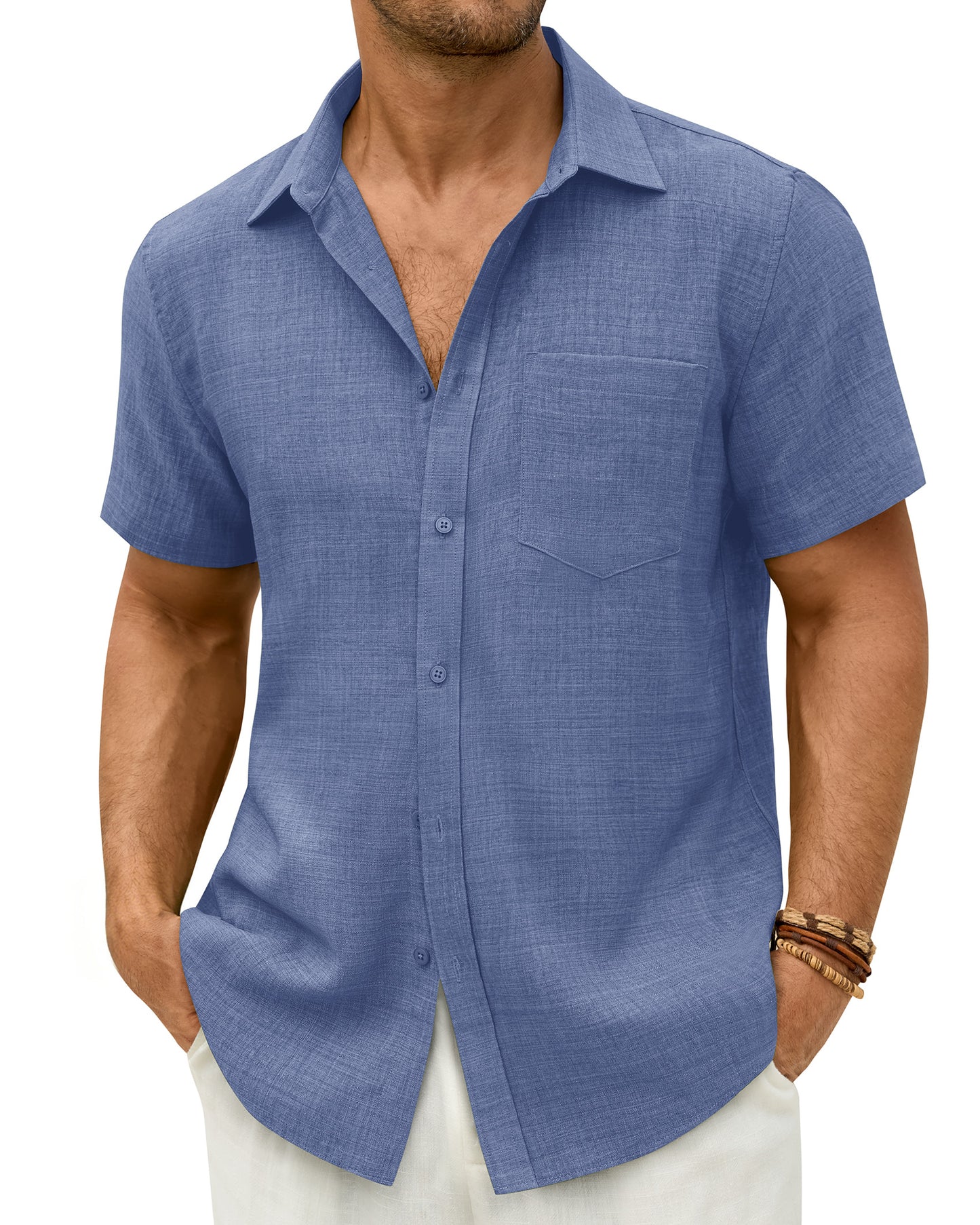 Blue Linen Shirt for Beach Vacation Travel