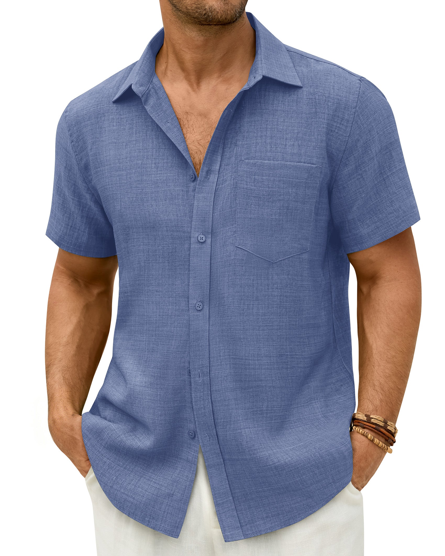 Blue Linen Shirt for Beach Vacation Travel