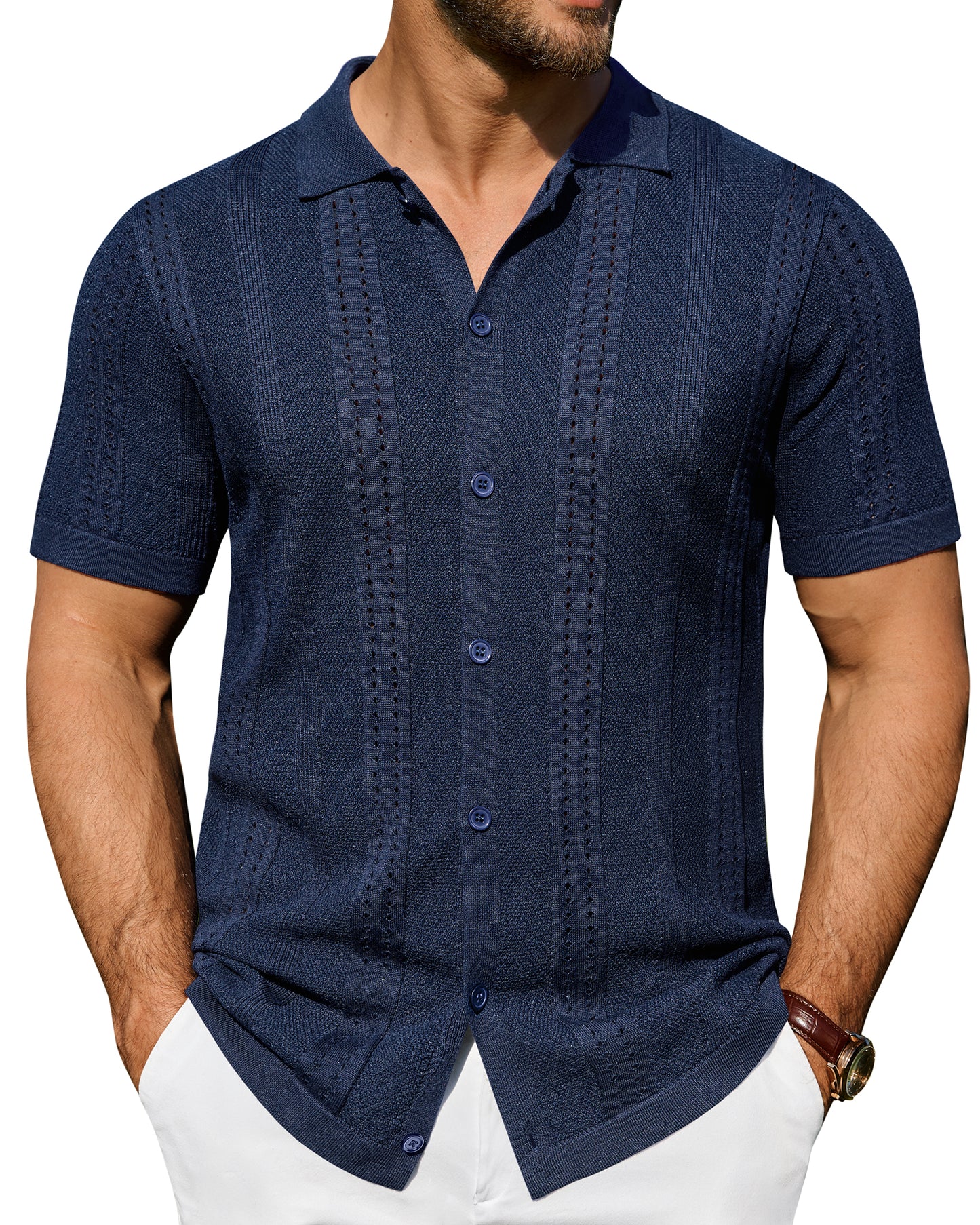 J.VER Men's Knit Shirts Short Sleeve Casual Button Down Shirt