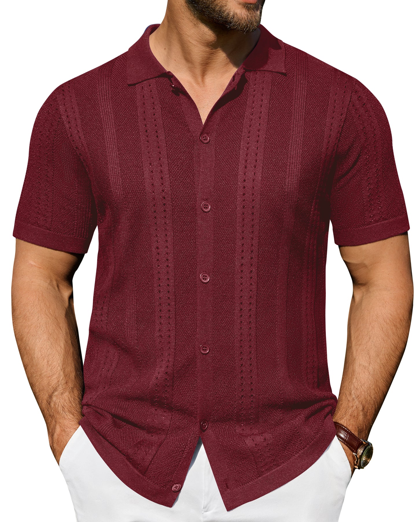 J.VER Men's Knit Shirts Short Sleeve Casual Button Down Shirt
