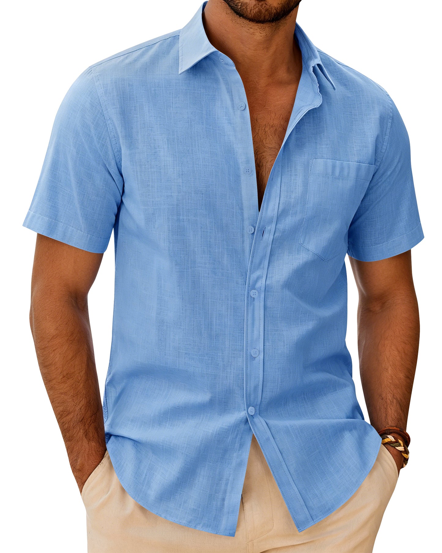 J.VER Mens Linen Textured Shirt Button Down Short Sleeve Cotton Shirts