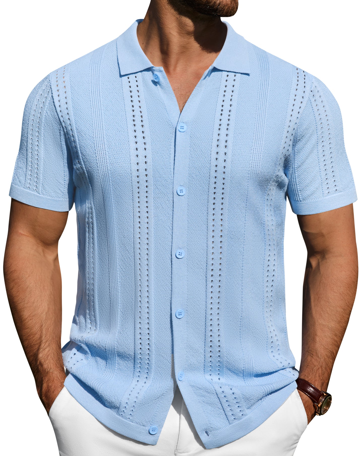 J.VER Men's Knit Shirts Short Sleeve Casual Button Down Shirt