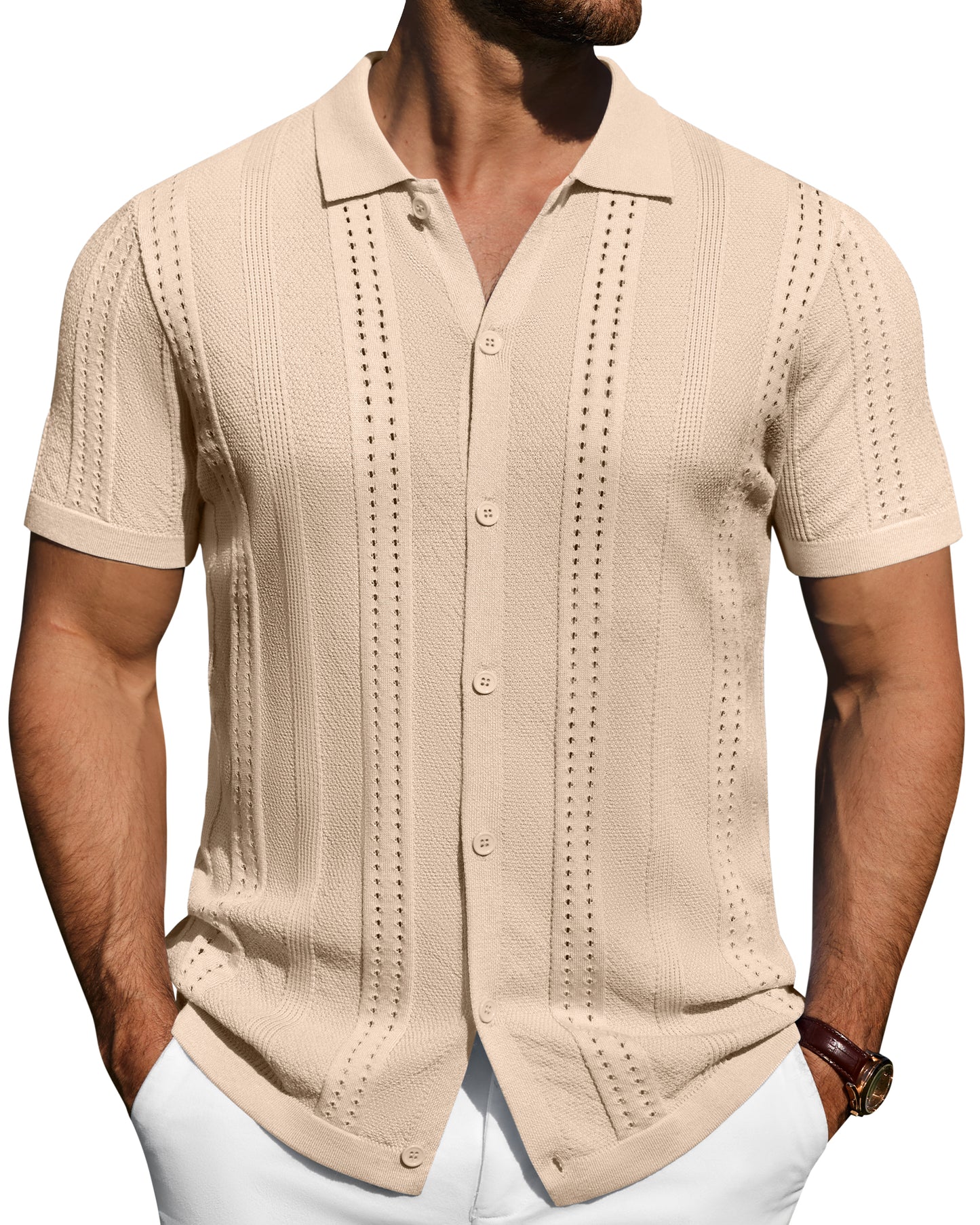 J.VER Men's Knit Shirts Short Sleeve Casual Button Down Shirt