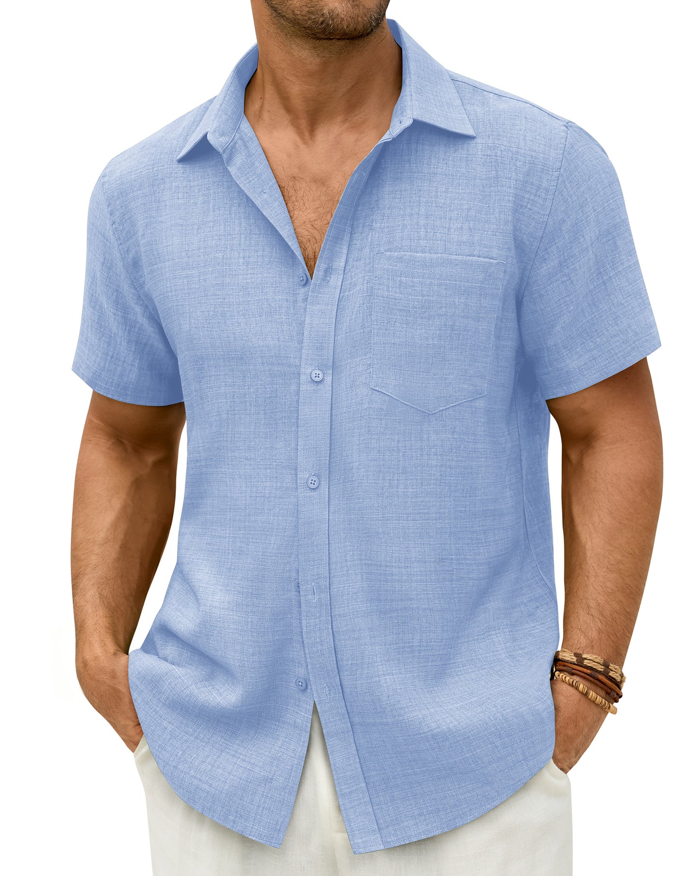 J.VER Mens Short Sleeve Wrinkle Free Linen Textured Shirt