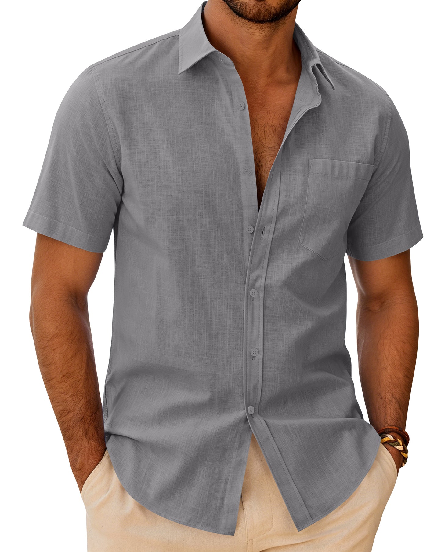 J.VER Mens Linen Textured Shirt Button Down Short Sleeve Cotton Shirts