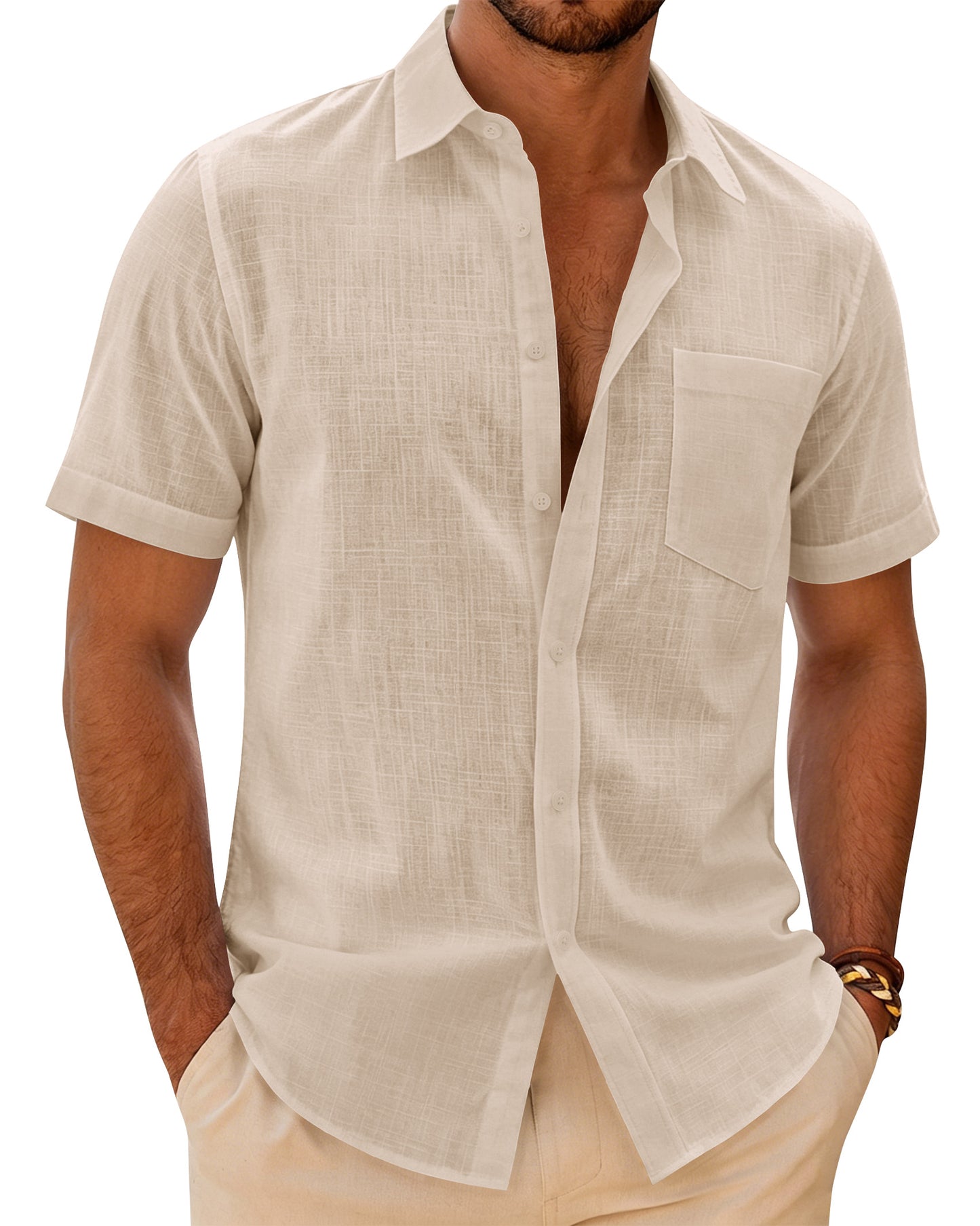 J.VER Mens Linen Textured Shirt Button Down Short Sleeve Cotton Shirts