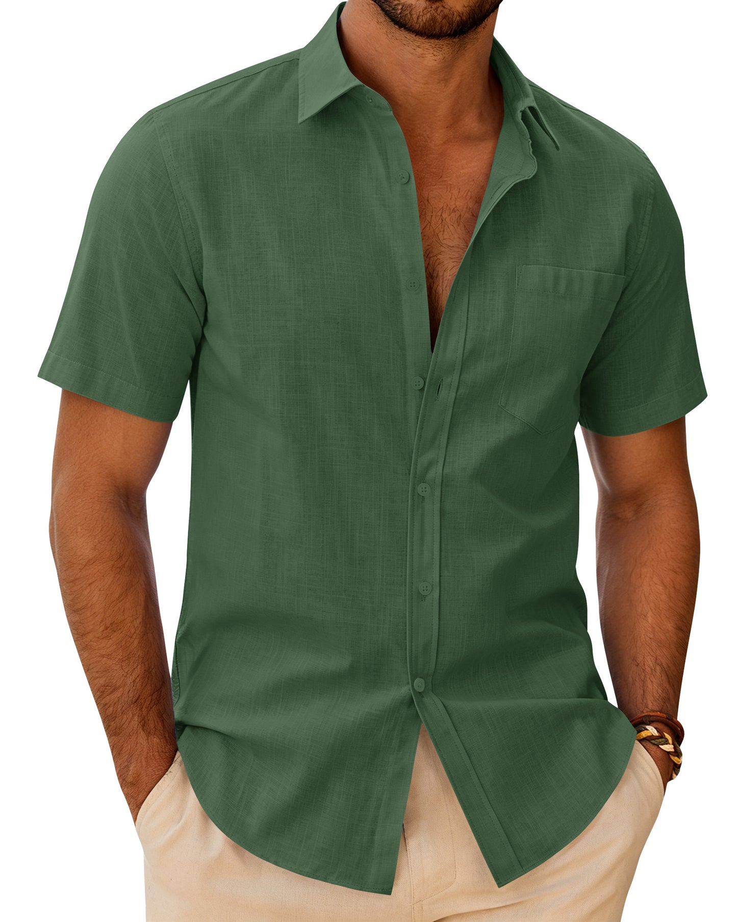 J.VER Mens Linen Textured Shirt Button Down Short Sleeve Cotton Shirts