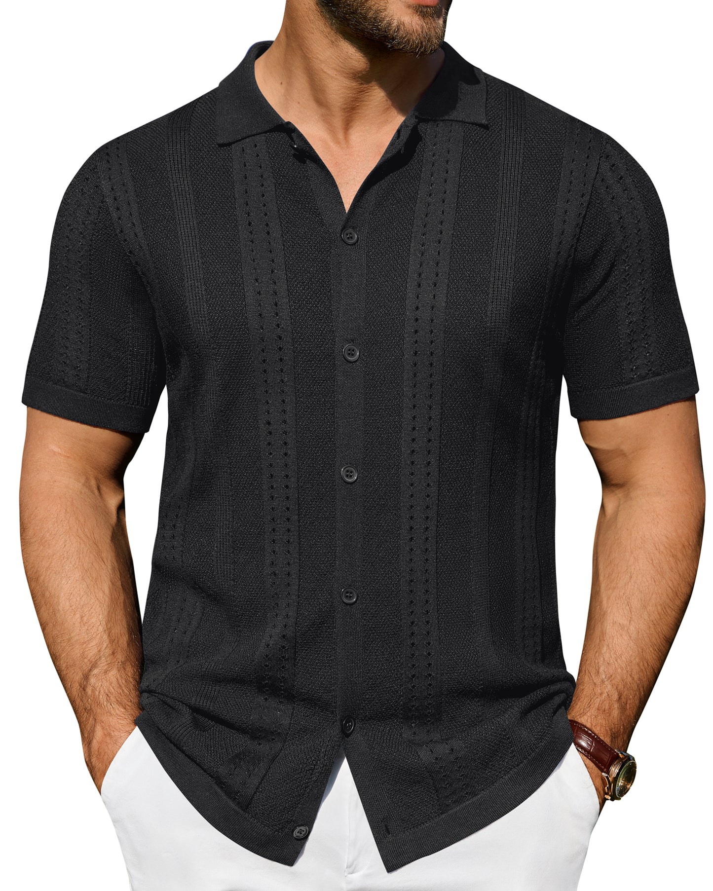J.VER Men's Knit Shirts Short Sleeve Casual Button Down Shirt