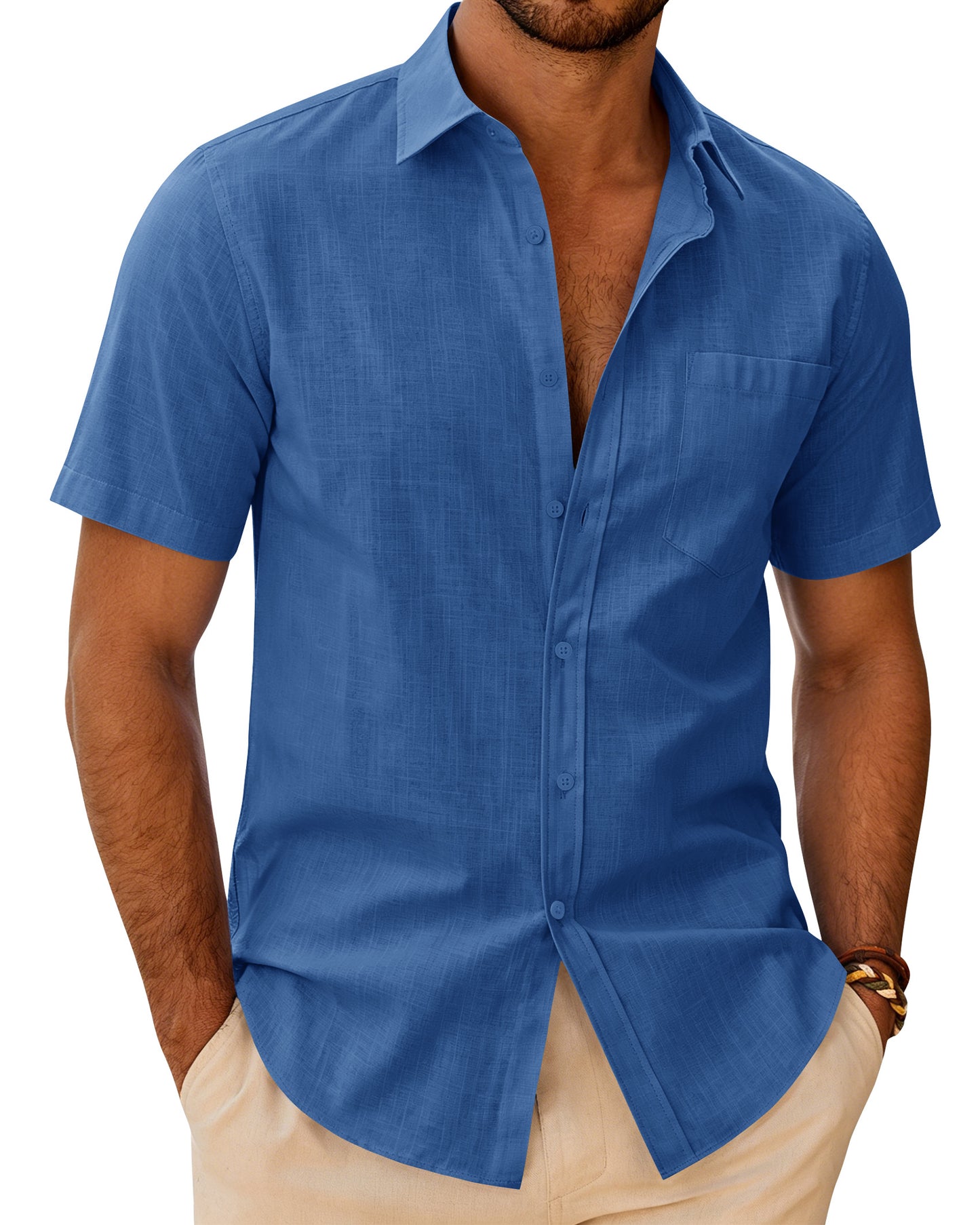 J.VER Mens Linen Textured Shirt Button Down Short Sleeve Cotton Shirts