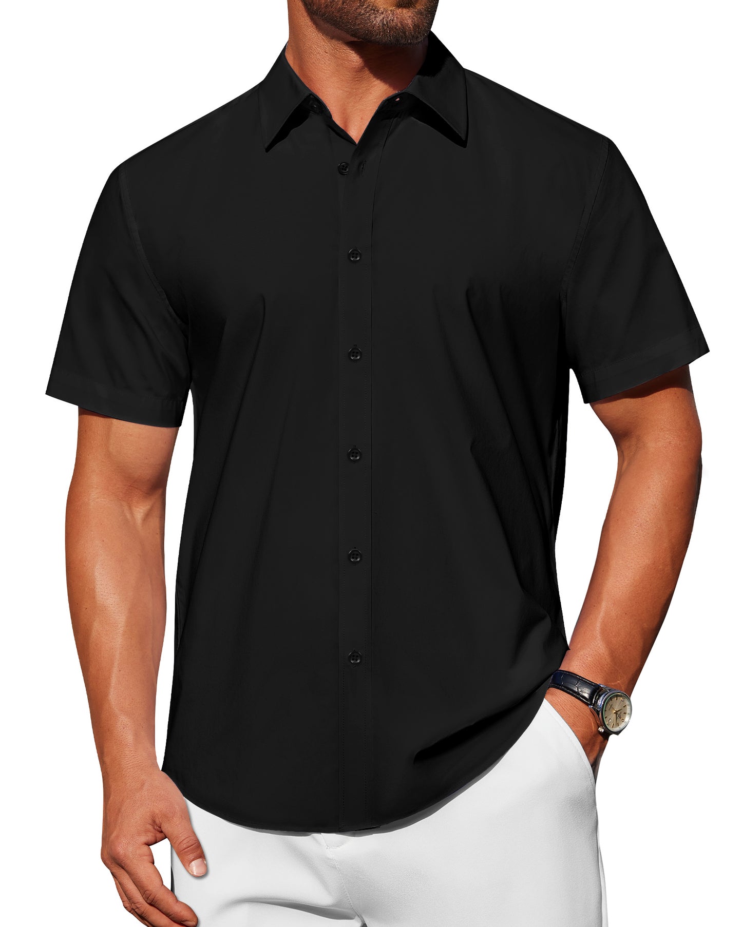 J.VER Mens Short Sleeve Button Down Shirt Stretch Casual Dress Shirts
