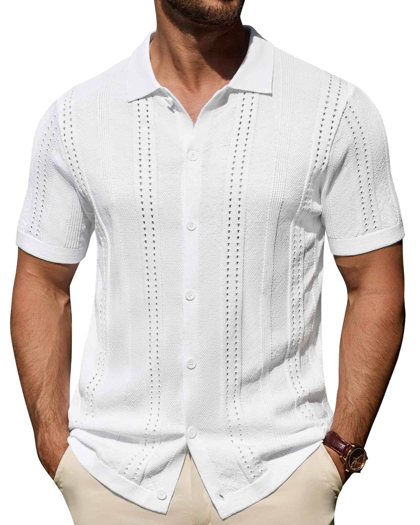 J.VER Men's Knit Shirts Short Sleeve Casual Button Down Shirt
