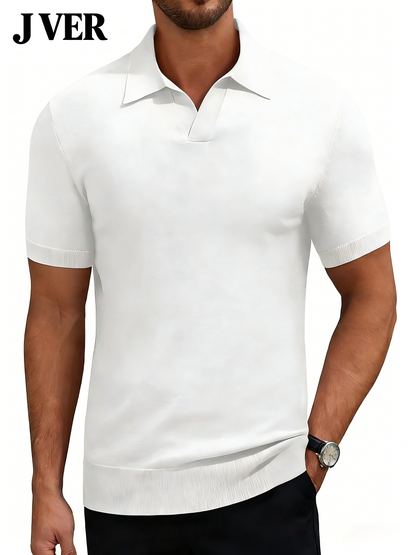 J VER Polo Shirts for Men Short Sleeve V Neck Knit Polo Shirt