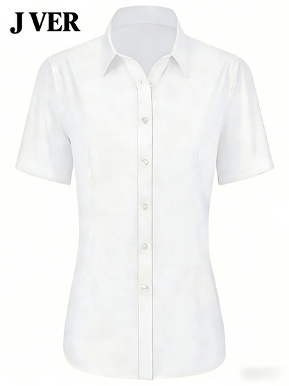 J VER Womens Button Down Shirts Easy Care Short Sleeve Stretch Casual Dress Shirts