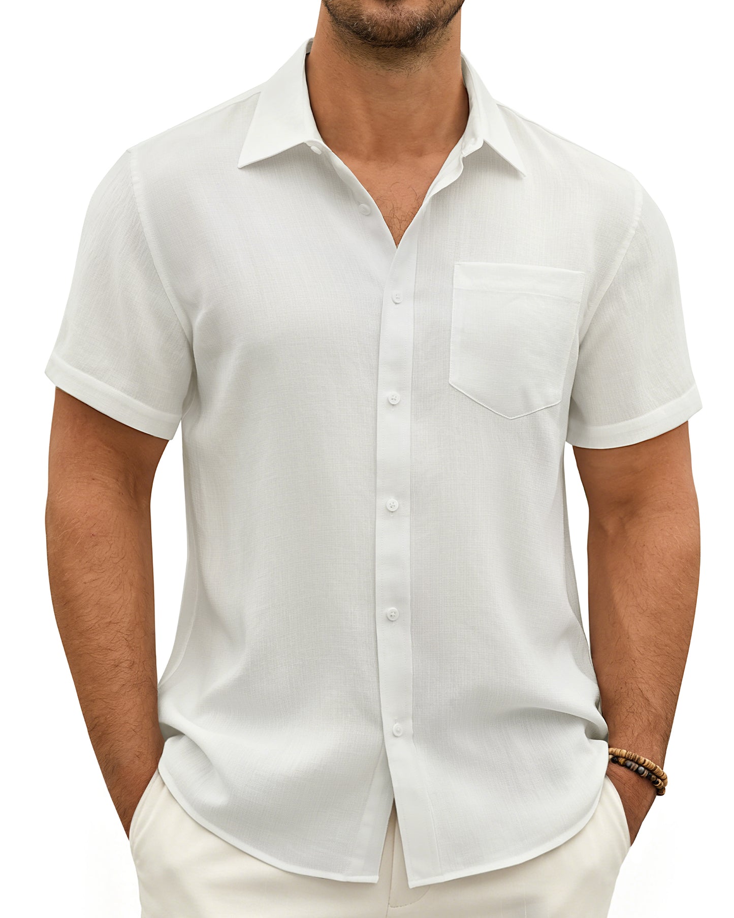 J.VER Mens Short Sleeve Wrinkle Free Linen Textured Shirt