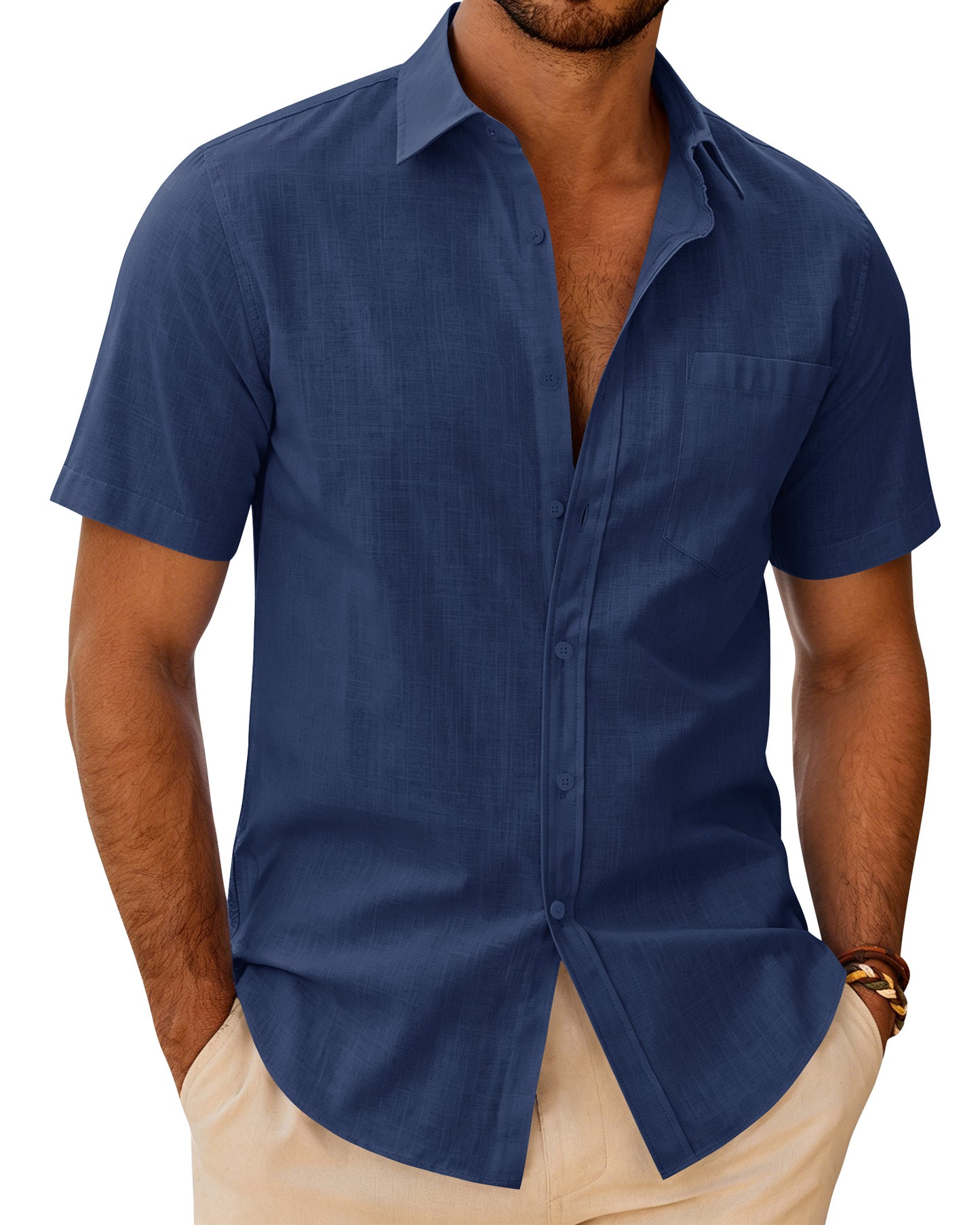 J.VER Mens Linen Textured Shirt Button Down Short Sleeve Cotton Shirts