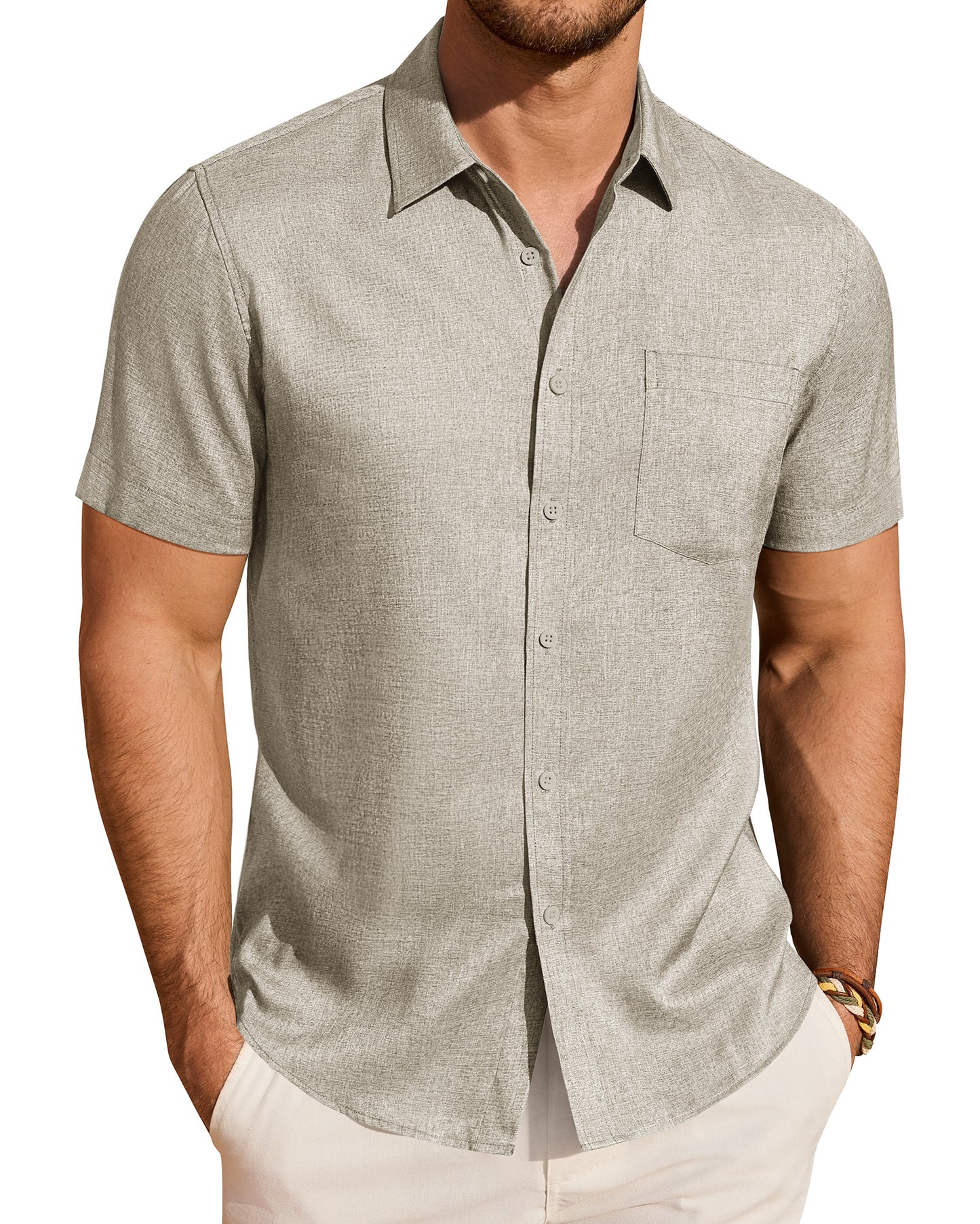 J.VER Mens Linen Shirt Short Sleeve Button Down Shirts Summer Beach