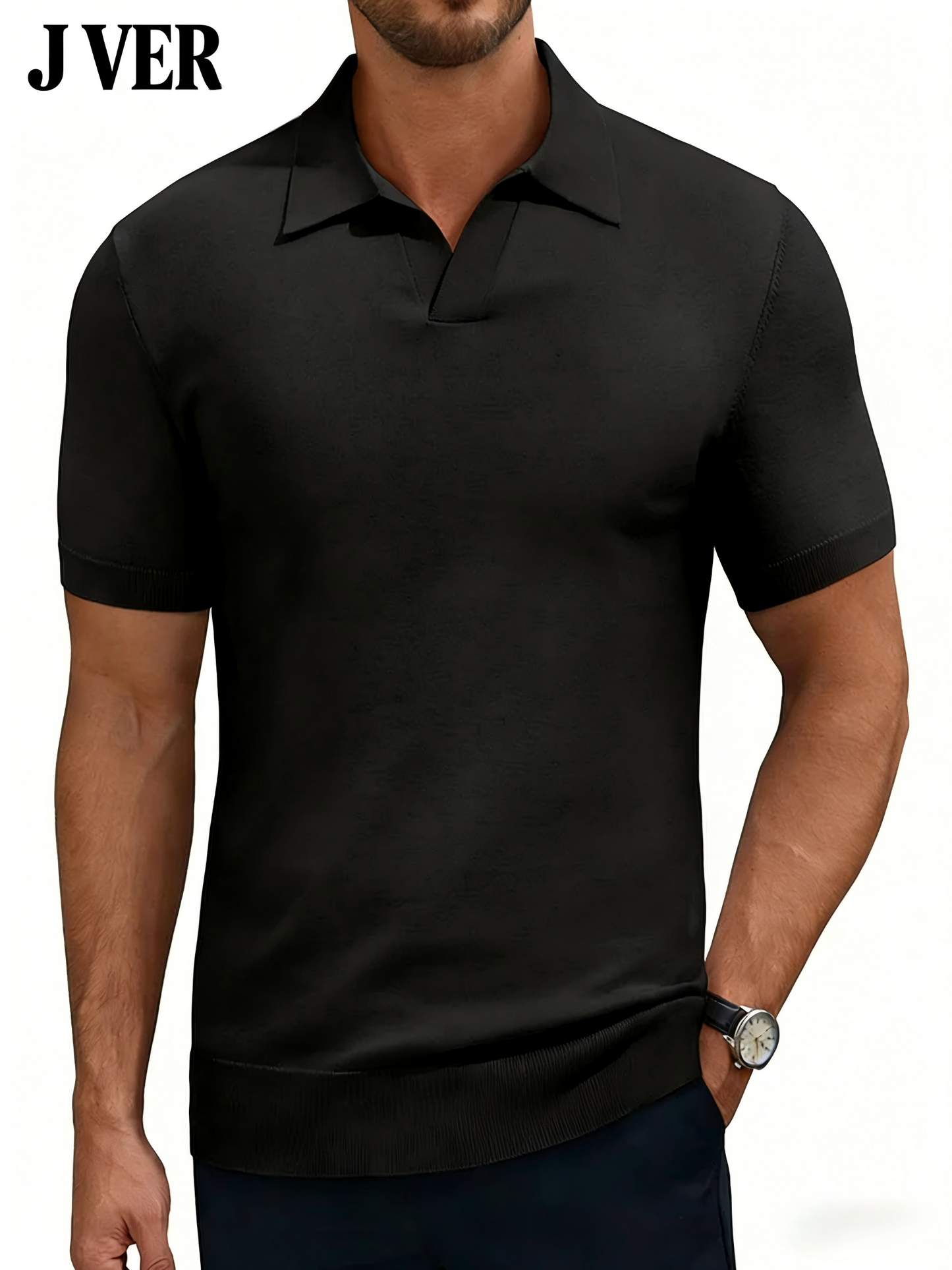 J VER Polo Shirts for Men Short Sleeve V Neck Knit Polo Shirt