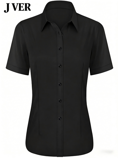 J VER Womens Button Down Shirts Easy Care Short Sleeve Stretch Casual Dress Shirts