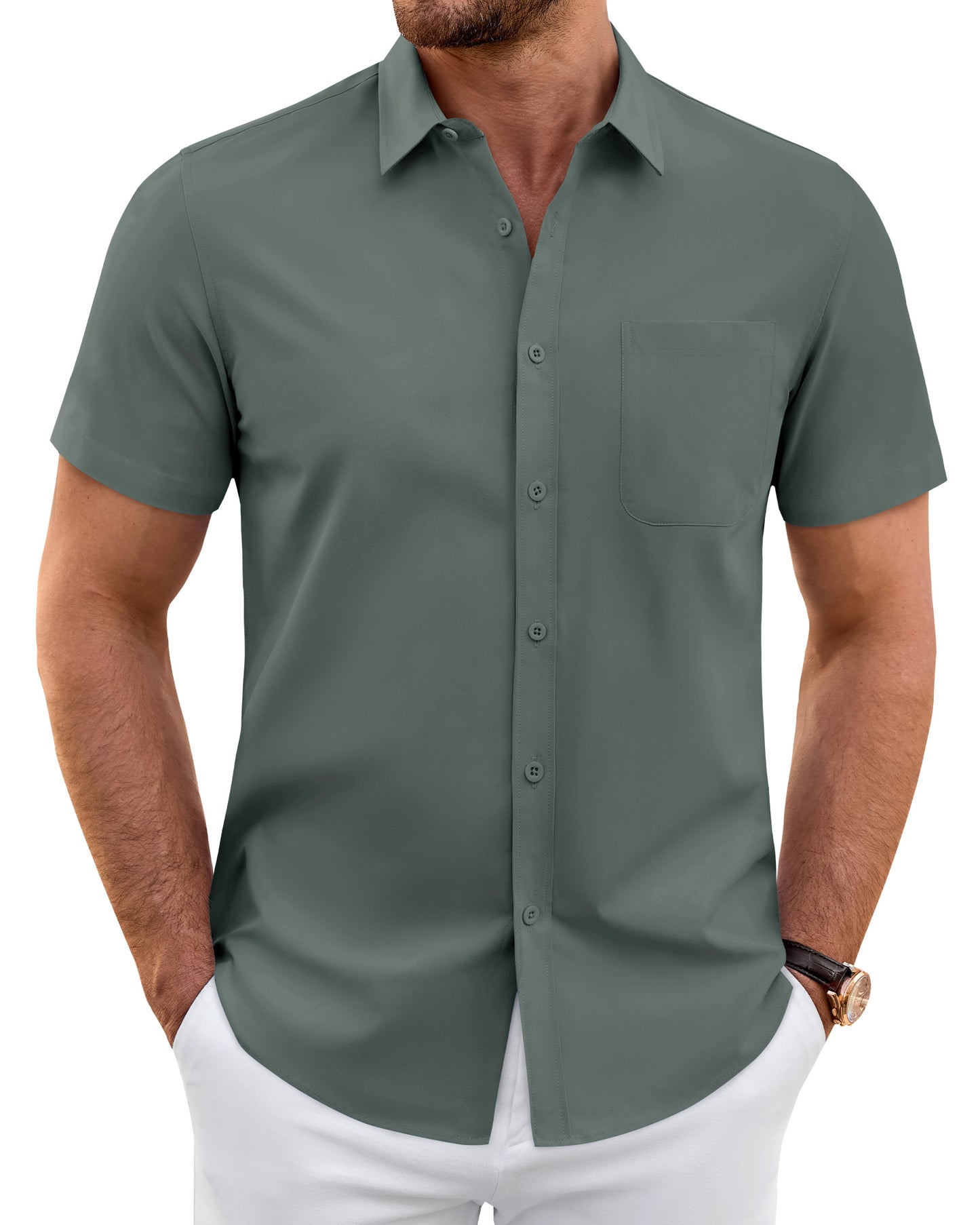 J.VER Mens Short Sleeve Dress Shirts Wrinkle Free Button Down Shirt