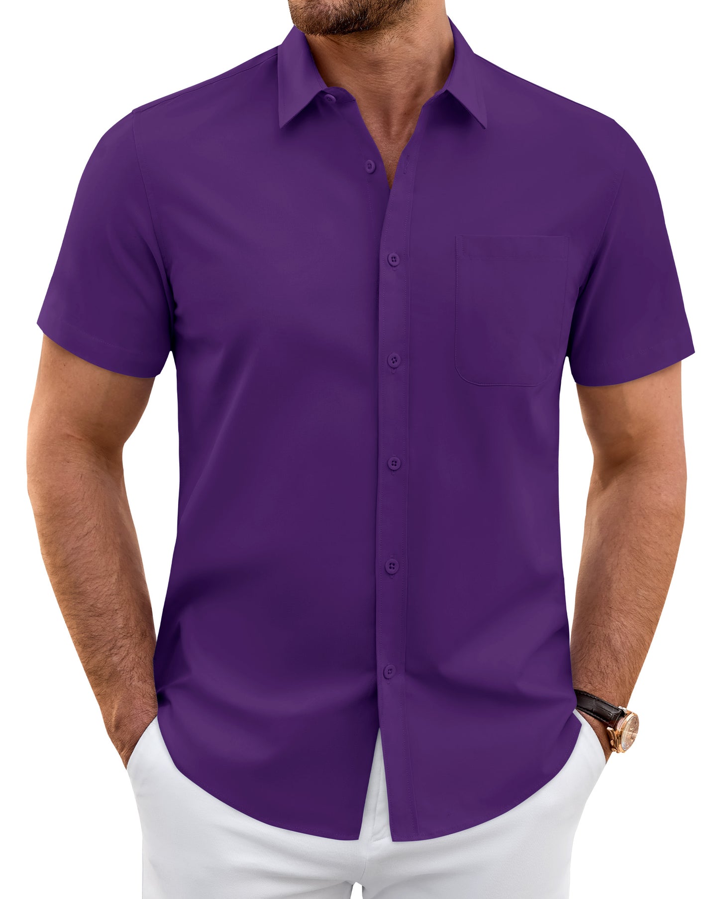 J.VER Mens Short Sleeve Dress Shirts Wrinkle Free Button Down Shirt