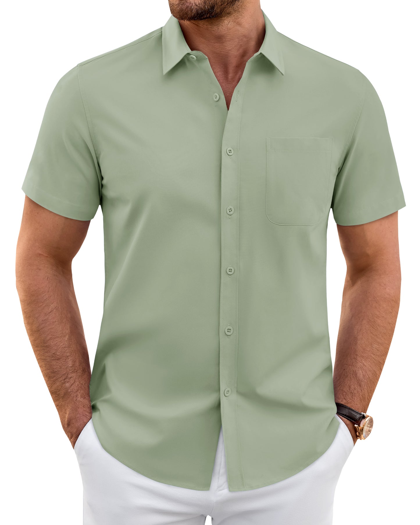 J.VER Mens Short Sleeve Dress Shirts Wrinkle Free Button Down Shirt
