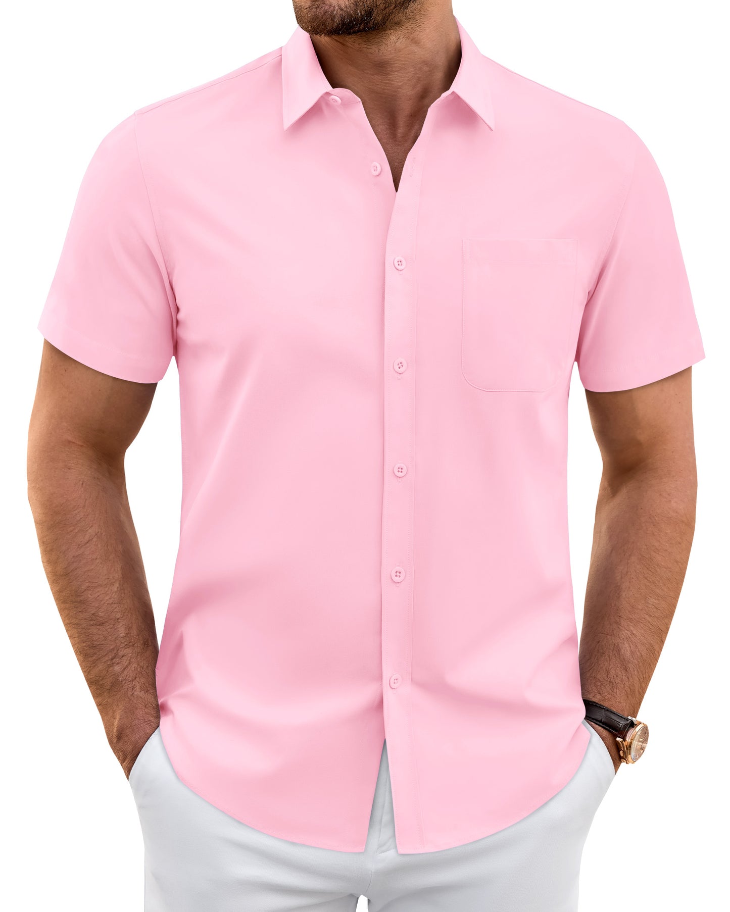 J.VER Mens Short Sleeve Dress Shirts Wrinkle Free Button Down Shirt