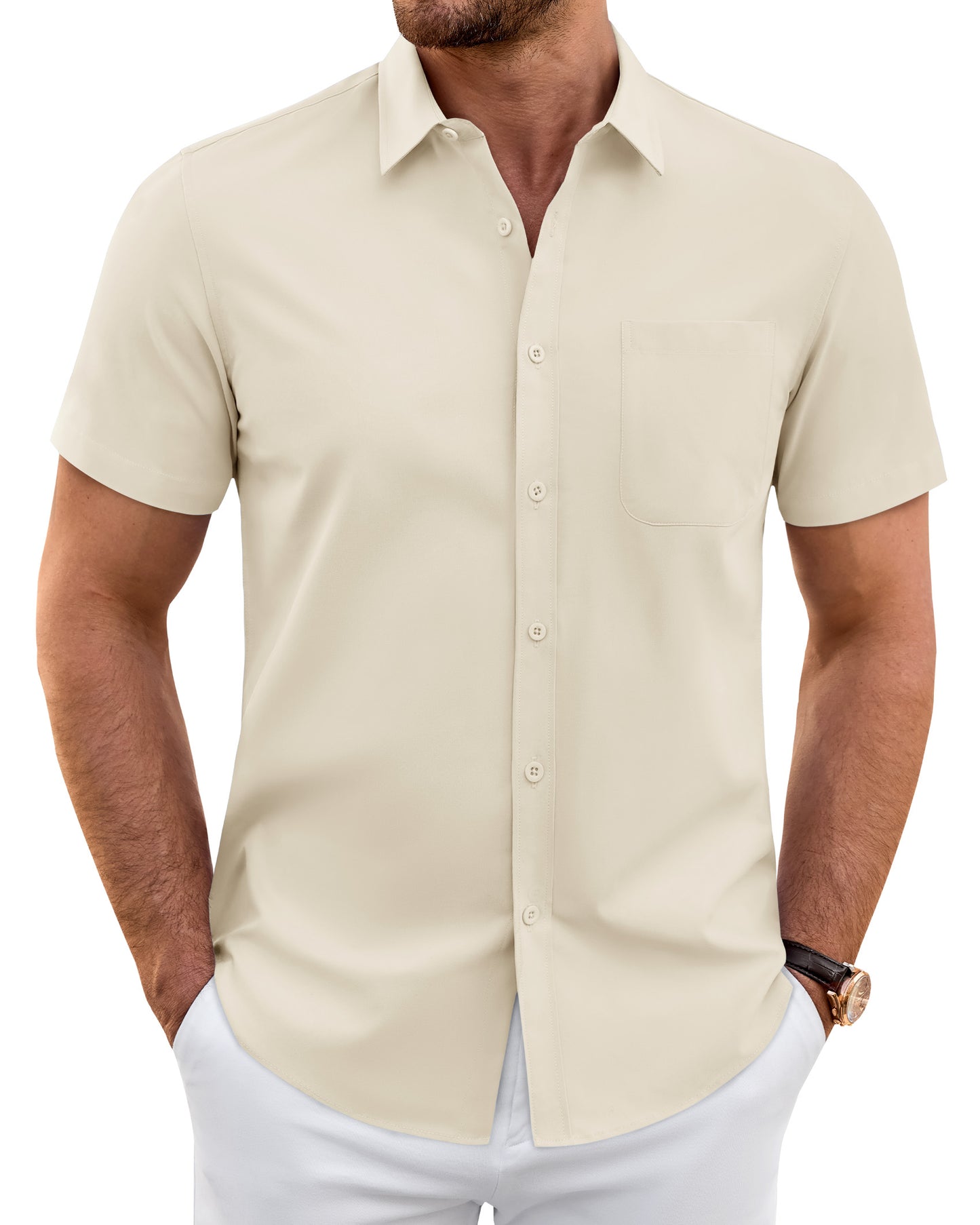 J.VER Mens Short Sleeve Dress Shirts Wrinkle Free Button Down Shirt