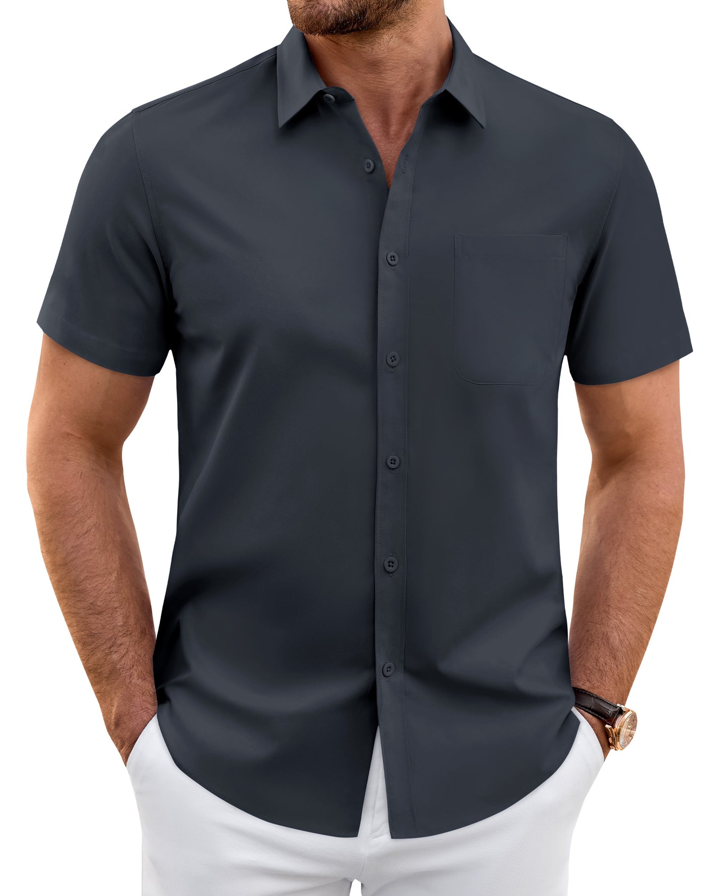 J.VER Mens Short Sleeve Dress Shirts Wrinkle Free Button Down Shirt