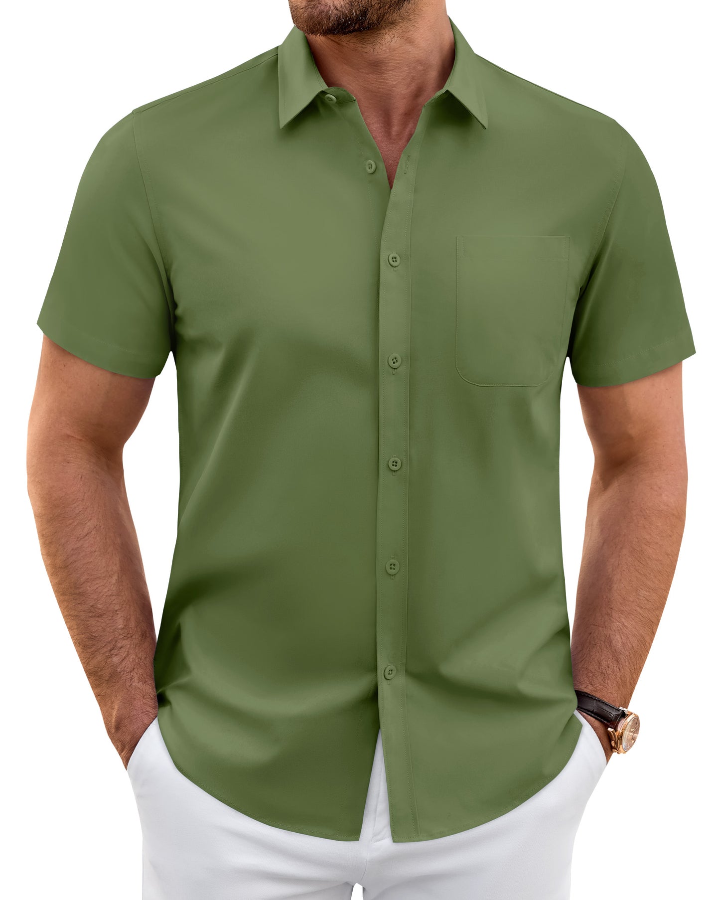 J.VER Mens Short Sleeve Dress Shirts Wrinkle Free Button Down Shirt