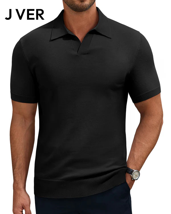 J VER Polo Shirts for Men Short Sleeve V Neck Knit Polo Shirt