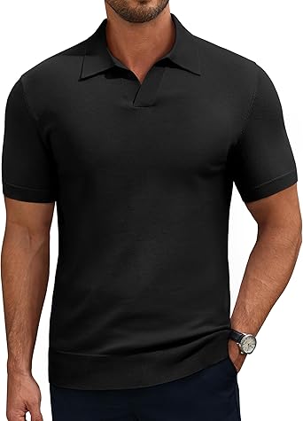 J VER Polo Shirts for Men Short Sleeve V Neck Knit Polo Shirt