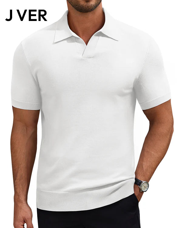 J VER Polo Shirts for Men Short Sleeve V Neck Knit Polo Shirt