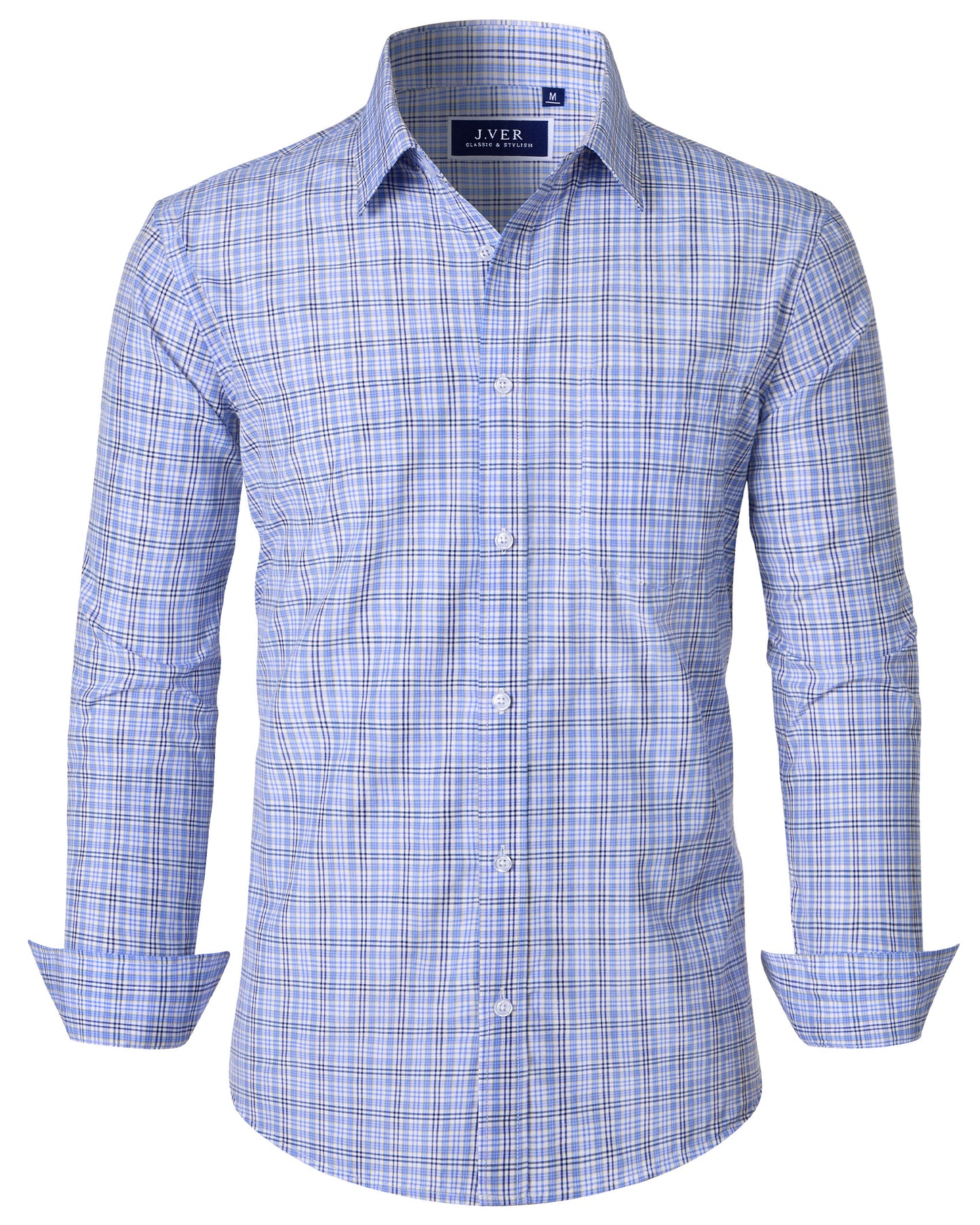 J.VER Men's Button Down Shirts Wrinkle Free Plaid Dress Shirt