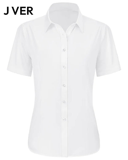 J VER Womens Button Down Shirts Easy Care Short Sleeve Stretch Casual Dress Shirts
