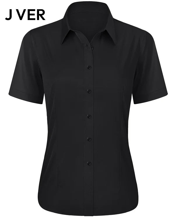 J VER Womens Button Down Shirts Easy Care Short Sleeve Stretch Casual Dress Shirts
