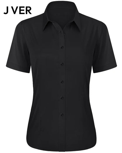 J VER Womens Button Down Shirts Easy Care Short Sleeve Stretch Casual Dress Shirts