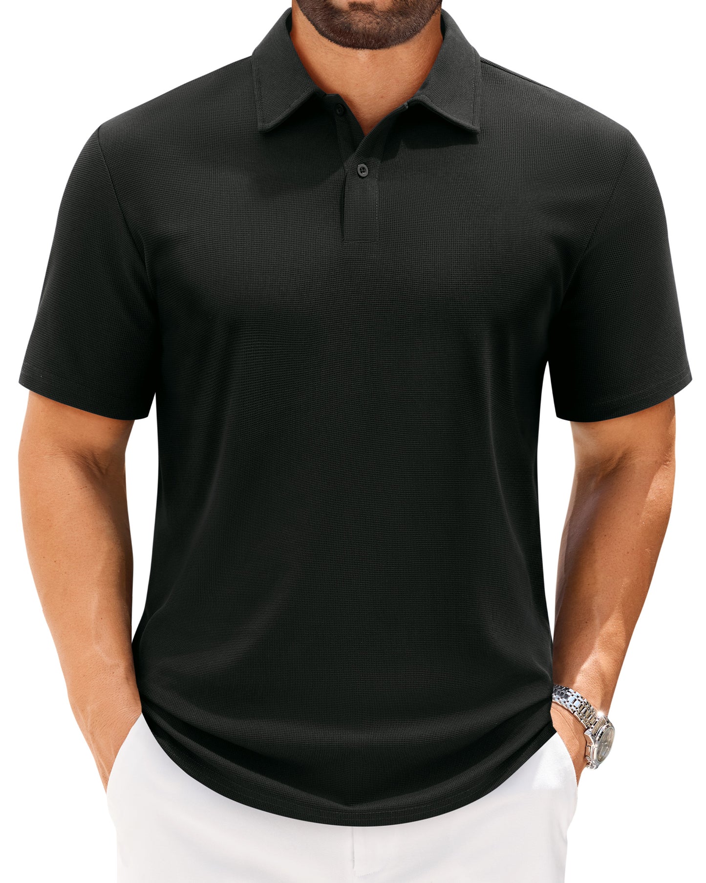 J.VER Mens Polo Shirts Short Sleeve Waffle Knit Textured Shirt