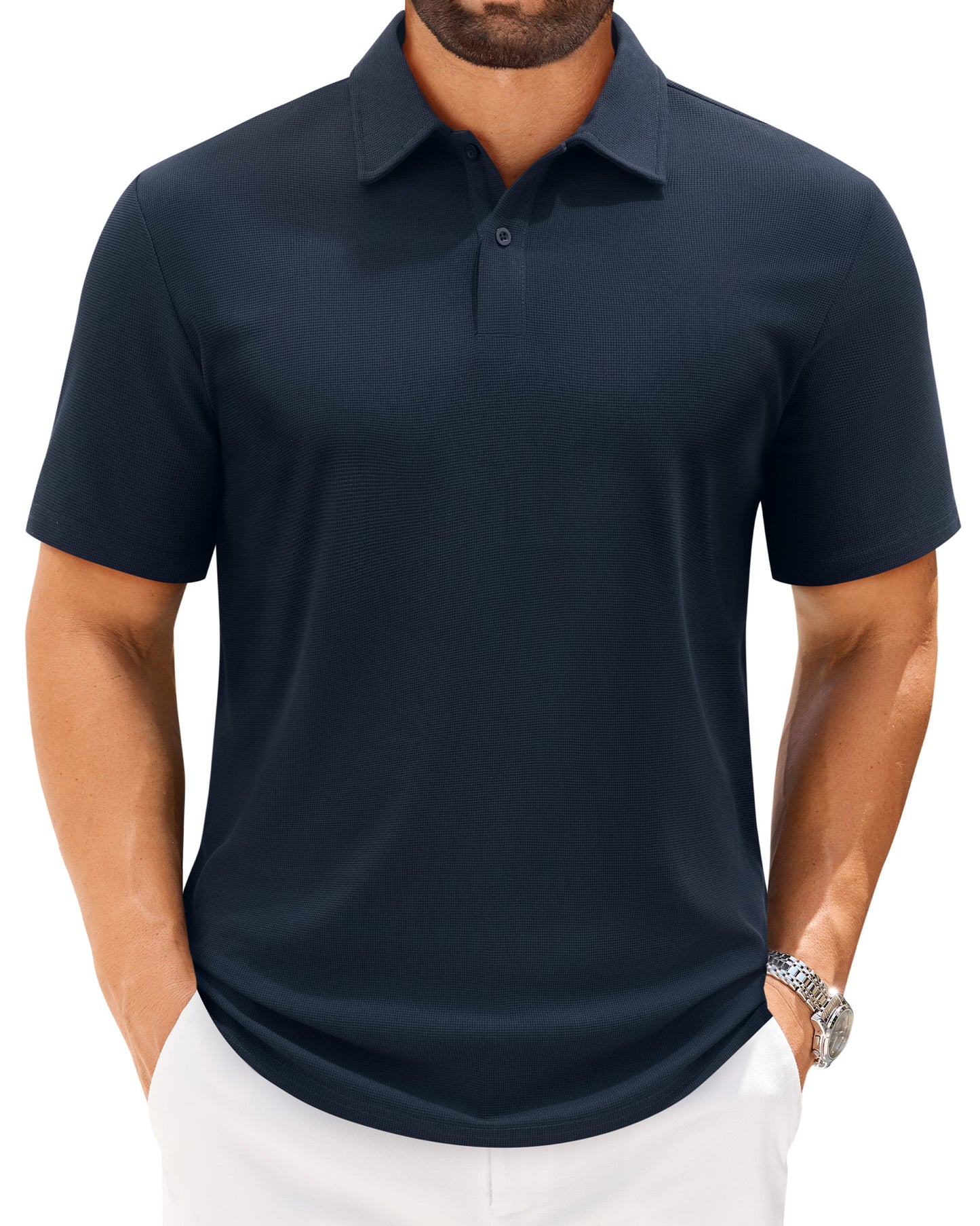 J.VER Mens Polo Shirts Short Sleeve Waffle Knit Textured Shirt