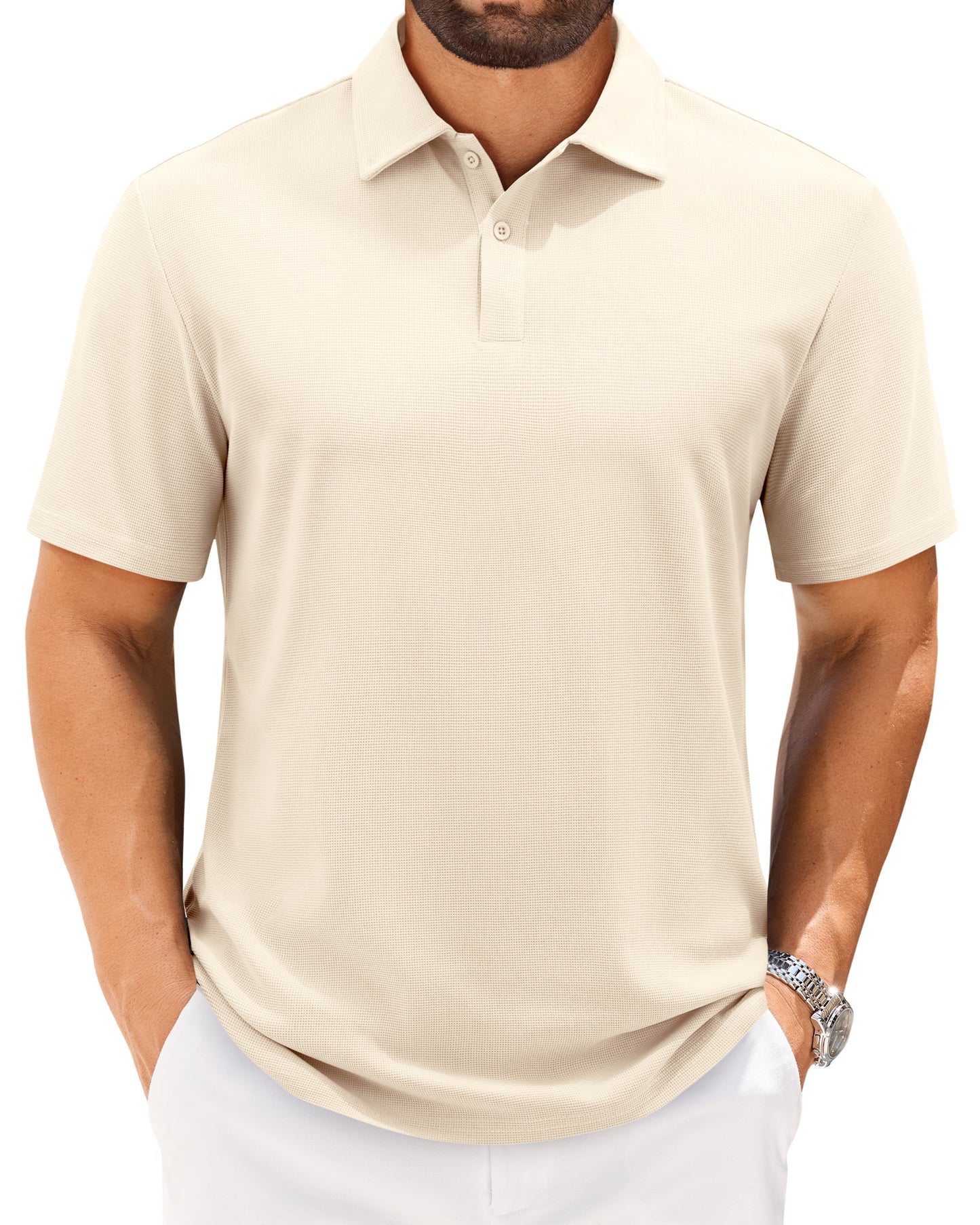 J.VER Mens Polo Shirts Short Sleeve Waffle Knit Textured Shirt
