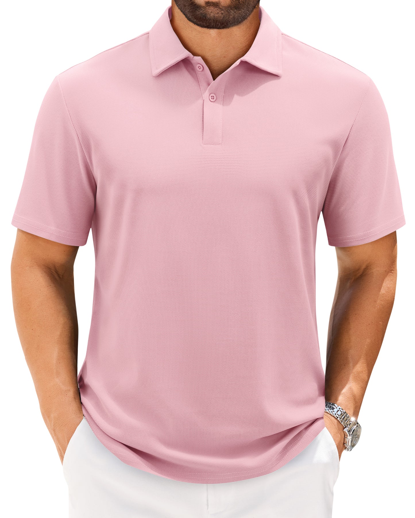 J.VER Mens Polo Shirts Short Sleeve Waffle Knit Textured Shirt
