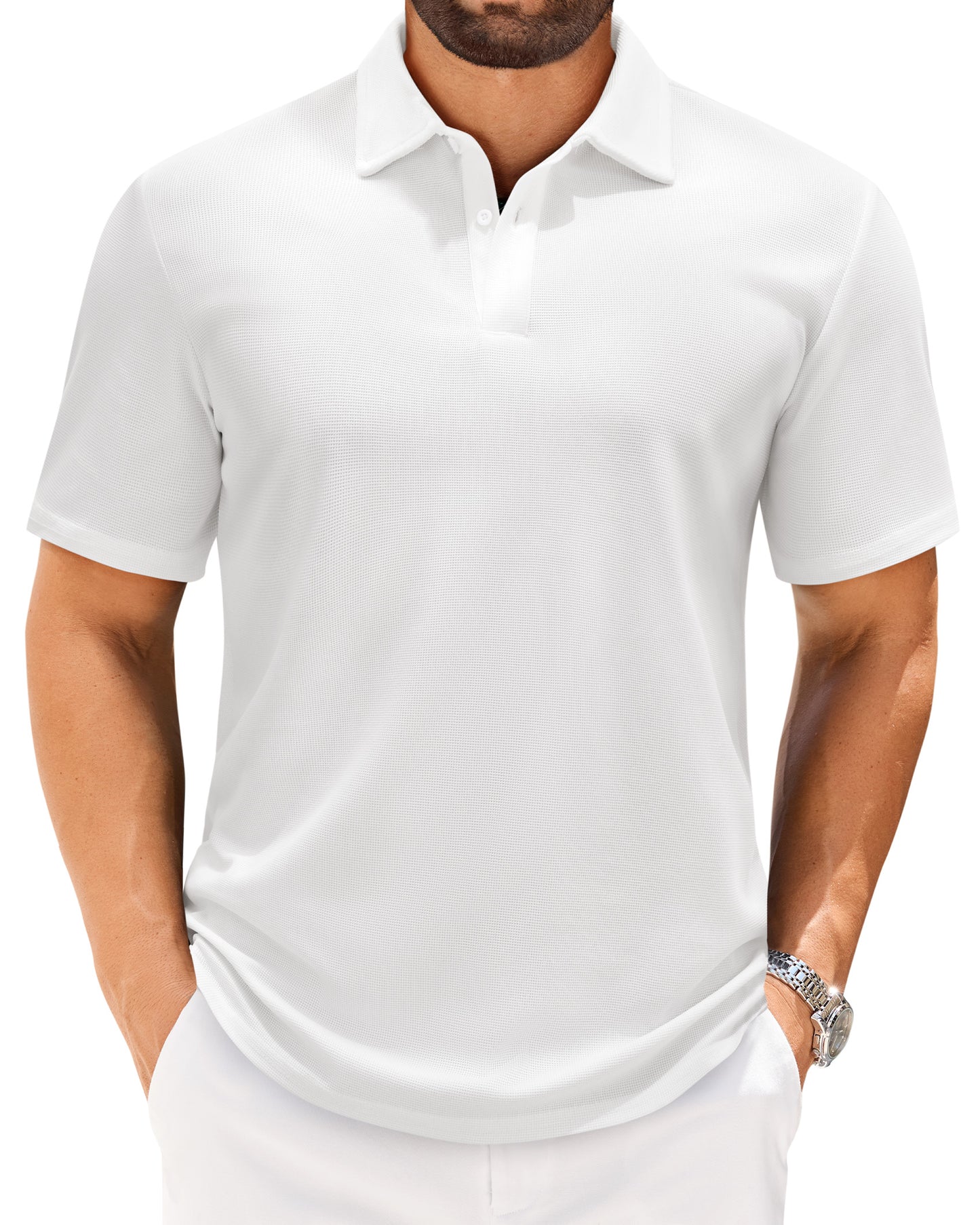 J.VER Mens Polo Shirts Short Sleeve Waffle Knit Textured Shirt