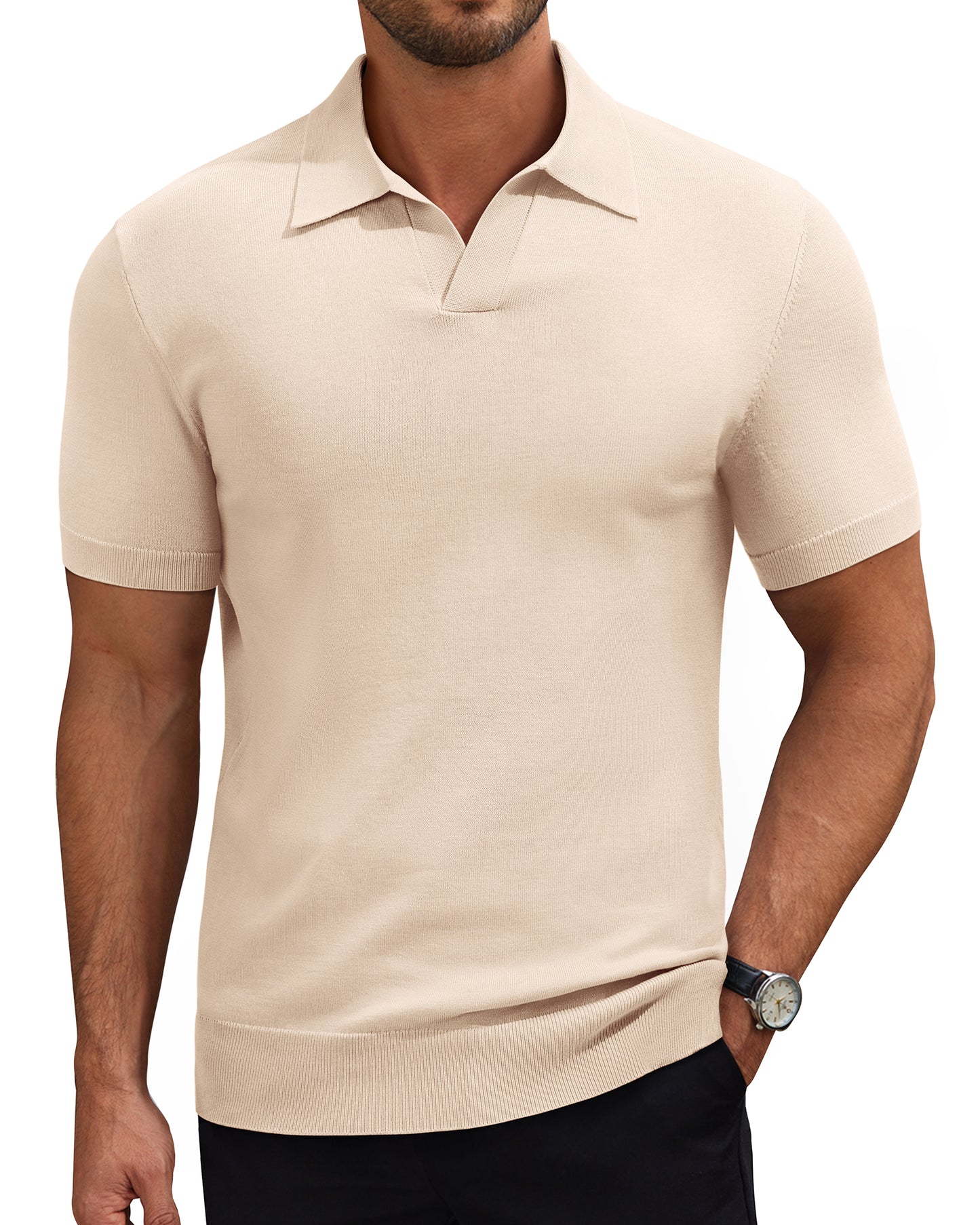 J VER Polo Shirts for Men Short Sleeve V Neck Knit Polo Shirt