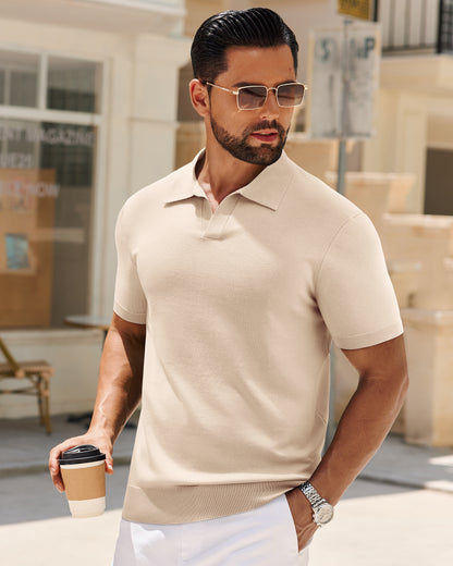J VER Polo Shirts for Men Short Sleeve V Neck Knit Polo Shirt