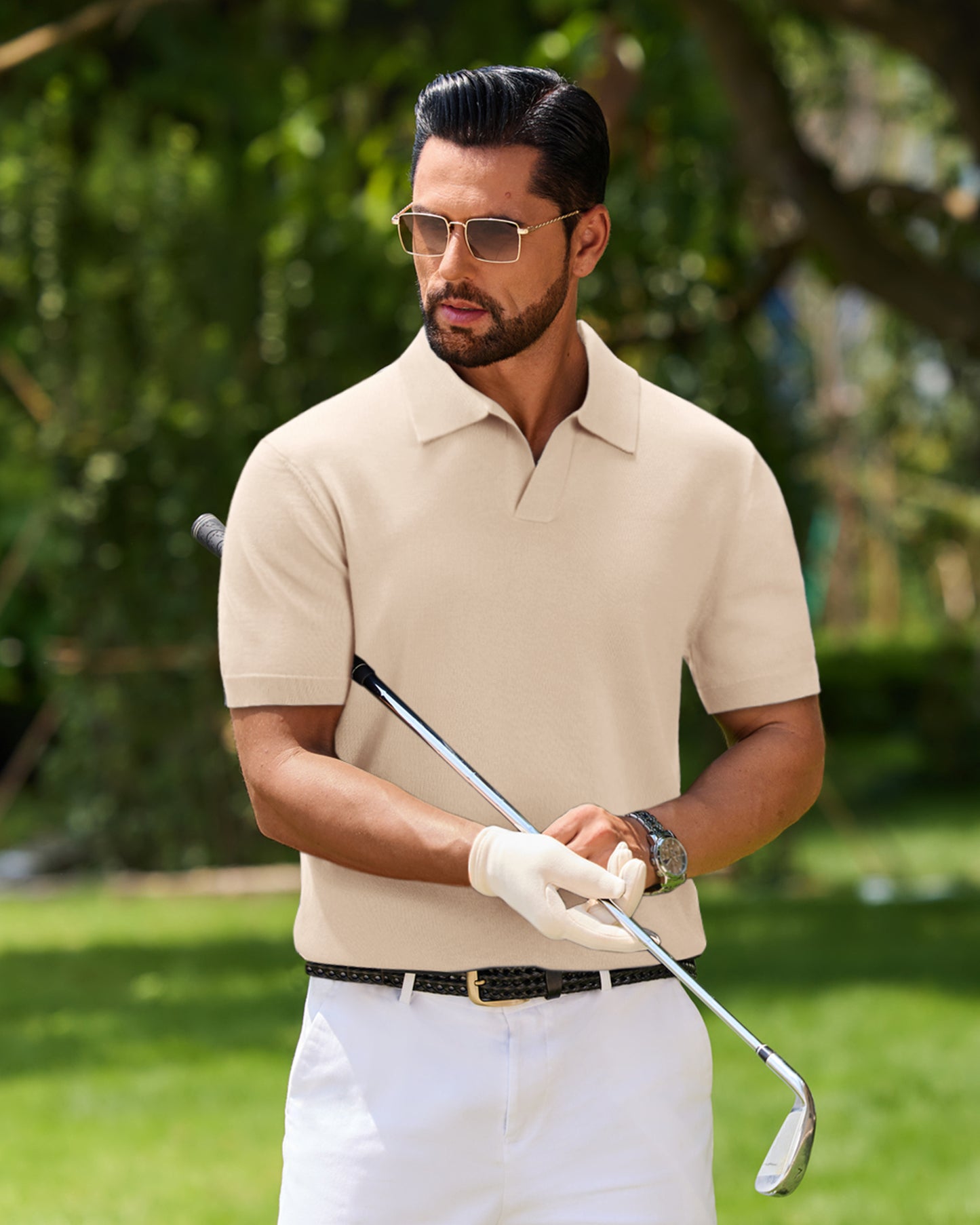 J VER Polo Shirts for Men Short Sleeve V Neck Knit Polo Shirt